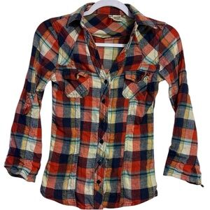 Passport XS Ladies Women’s Plaid Cotton Long Sleeve Button Down